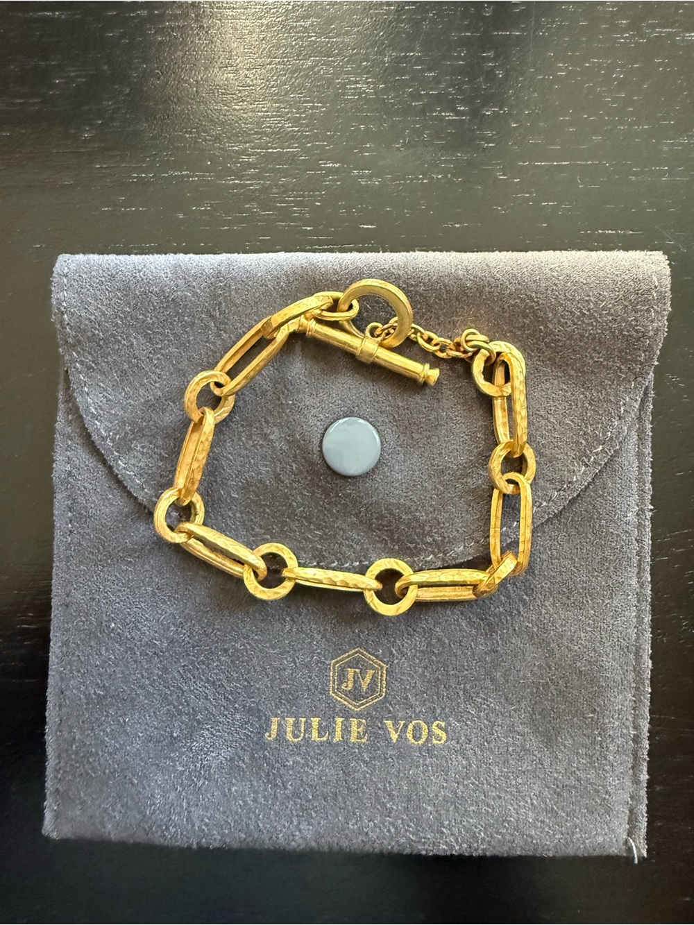 Julie Vos Gold Textured Chain Link Bracelet with Toggle Clasp
